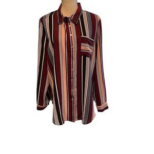 Women's Dress Barn Multi-colored Striped Button Up Blouse Size XL